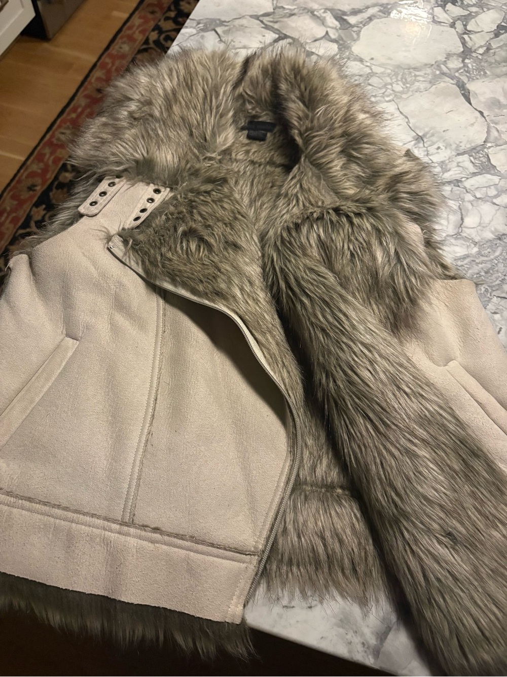 Steve Madden Women's Faux Fur Trim Suede Vest - Beige